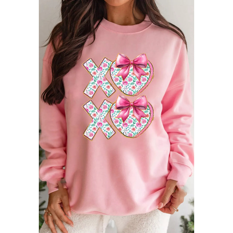 Bow Floral Printed Valentines Day XOXO Sweatshirt Apparel and Accessories