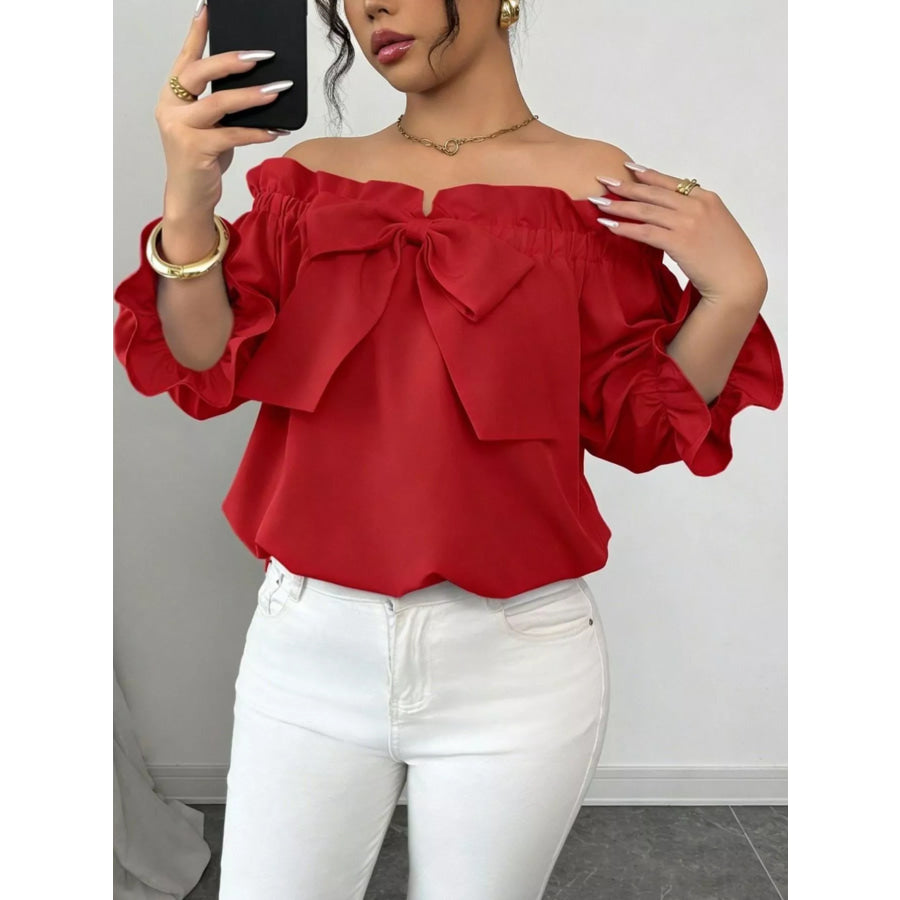 Bow Flounce Sleeve Blouse Apparel and Accessories