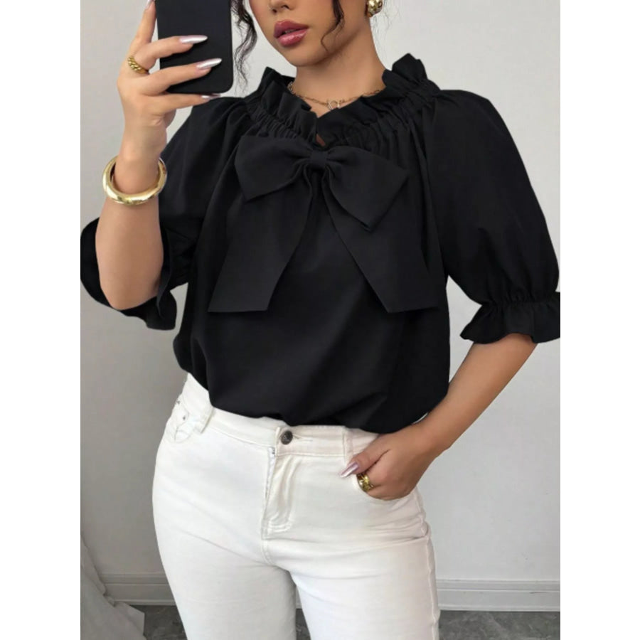 Bow Flounce Sleeve Blouse Apparel and Accessories