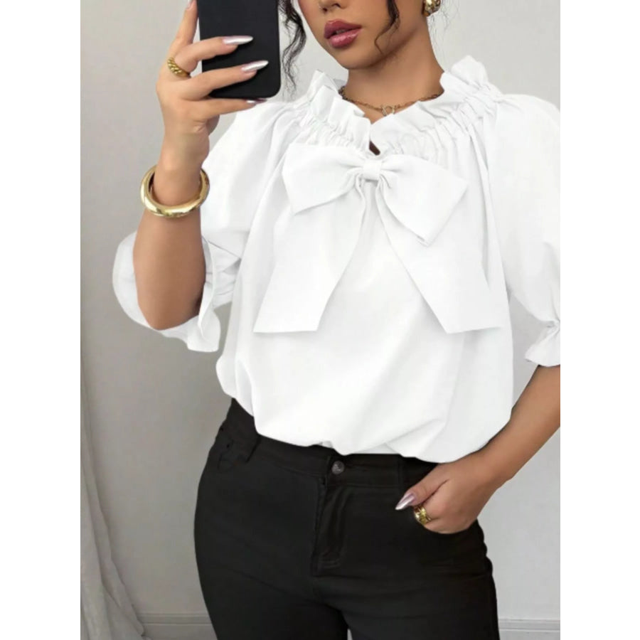Bow Flounce Sleeve Blouse Apparel and Accessories