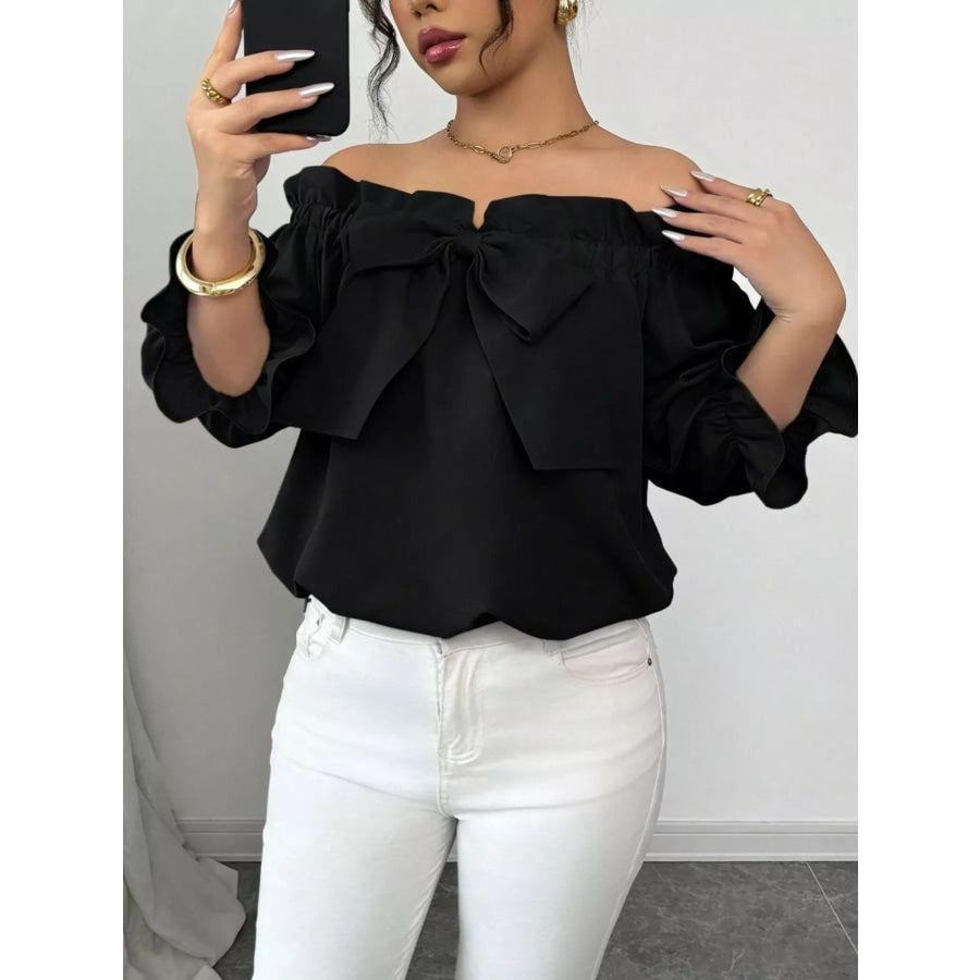 Bow Flounce Sleeve Blouse Black / S Apparel and Accessories