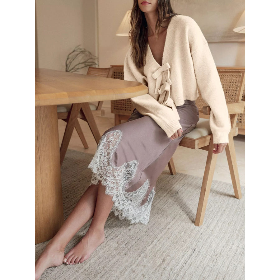 Bow Front Long Sleeve Cardigan Apparel and Accessories