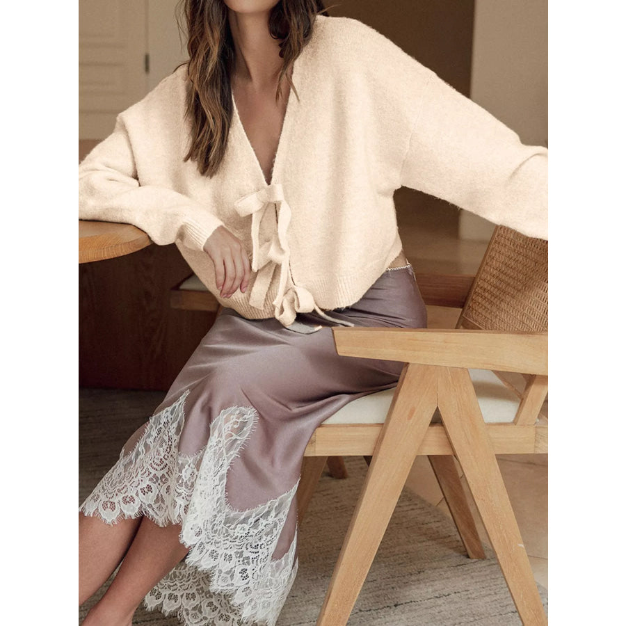 Bow Front Long Sleeve Cardigan Apparel and Accessories