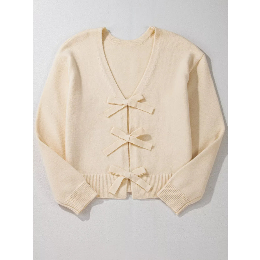 Bow Front Long Sleeve Cardigan Apparel and Accessories
