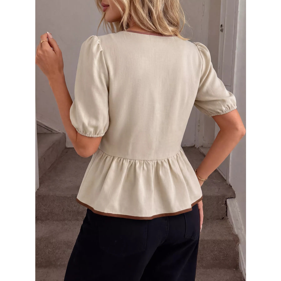 Bow Front Ruffle Hem Blouse Apparel and Accessories