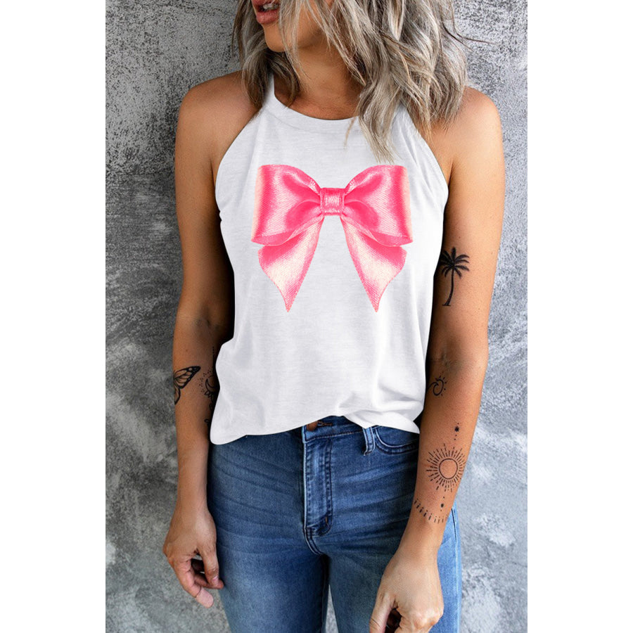 Bow Graphic Grecian Neck Tank White / S Apparel and Accessories