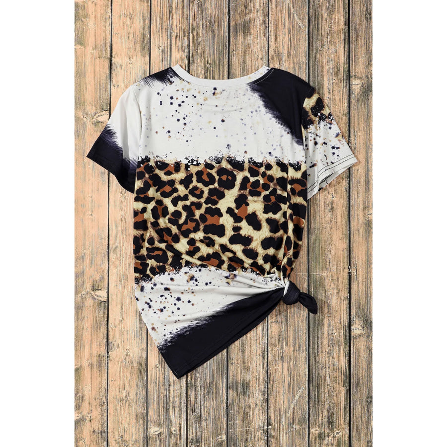 Bow Graphic Leopard Round Neck Short Sleeve T-Shirt Apparel and Accessories