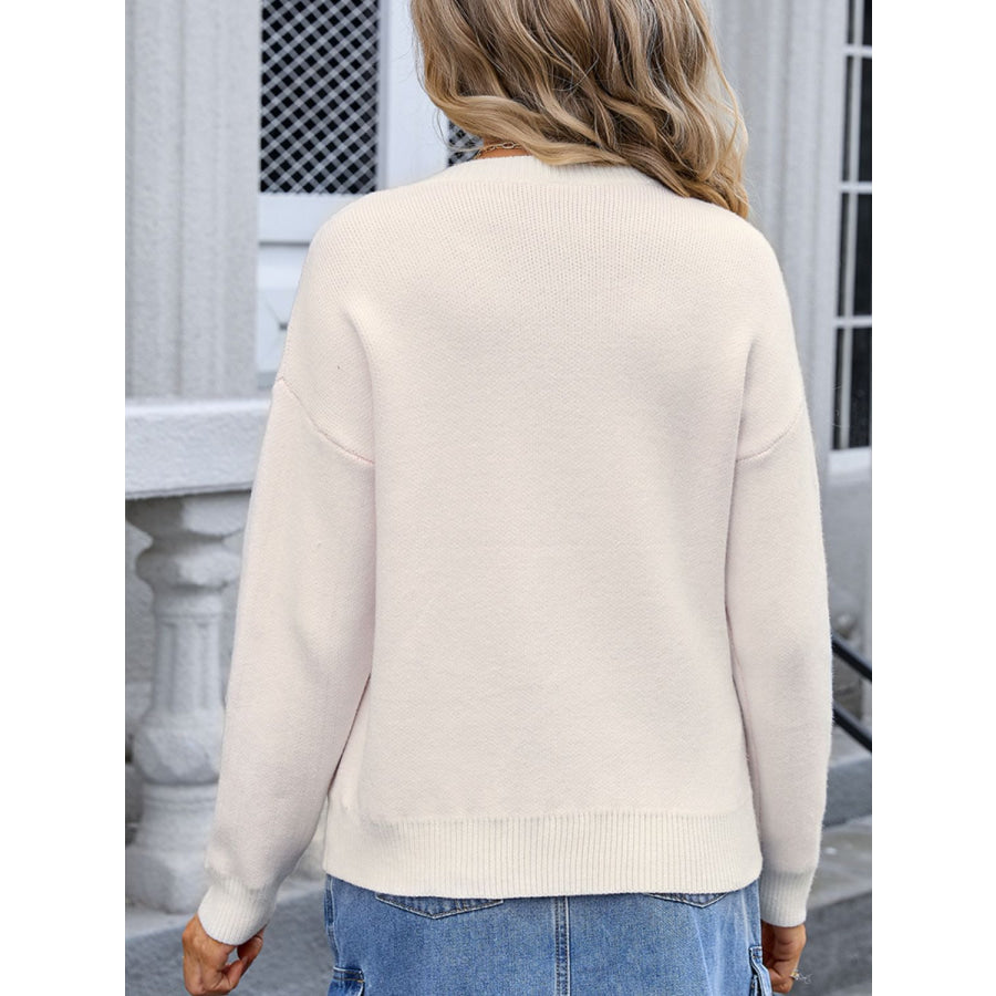 Bow Graphic Round Neck Long Sleeve Sweater Apparel and Accessories