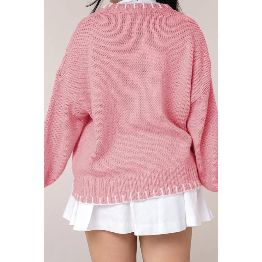 Bow Graphic Round Neck Long Sleeve Sweater Apparel and Accessories