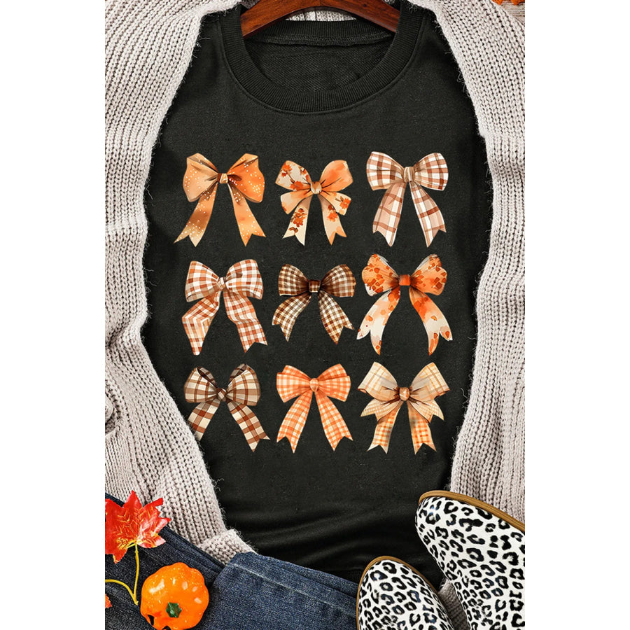 Bow Graphic Round Neck Long Sleeve Sweatshirt Apparel and Accessories