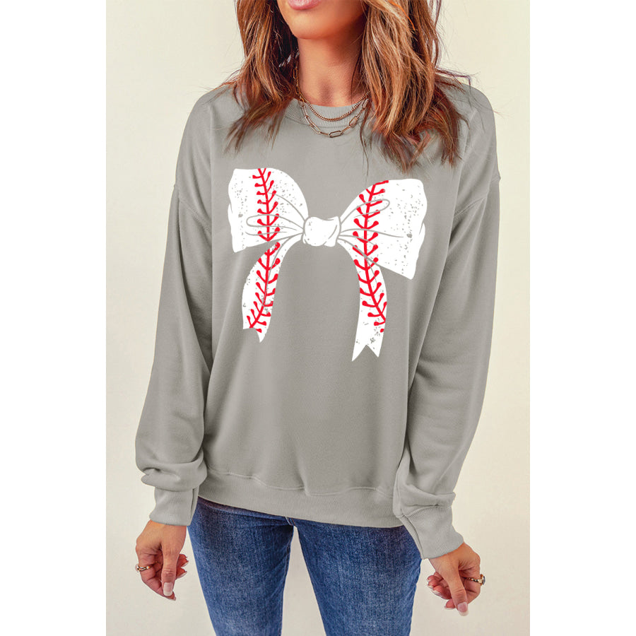 Bow Graphic Round Neck Long Sleeve Sweatshirt Apparel and Accessories