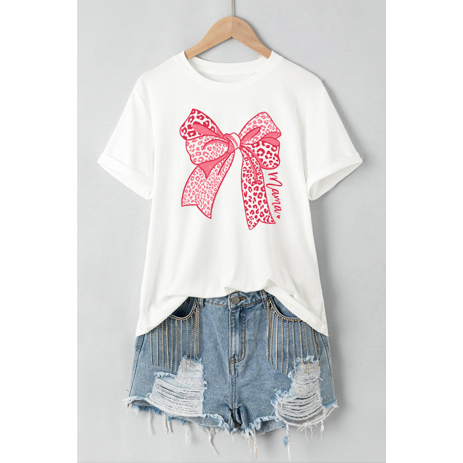 Bow Graphic Round Neck Short Sleeve T - Shirt Apparel and Accessories