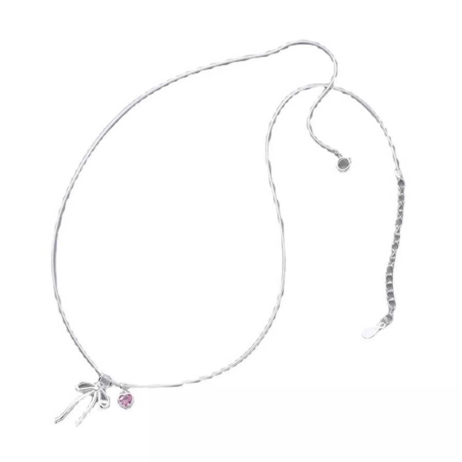 Bow & Heart Pendant Necklace Silver / One Size Apparel and Accessories