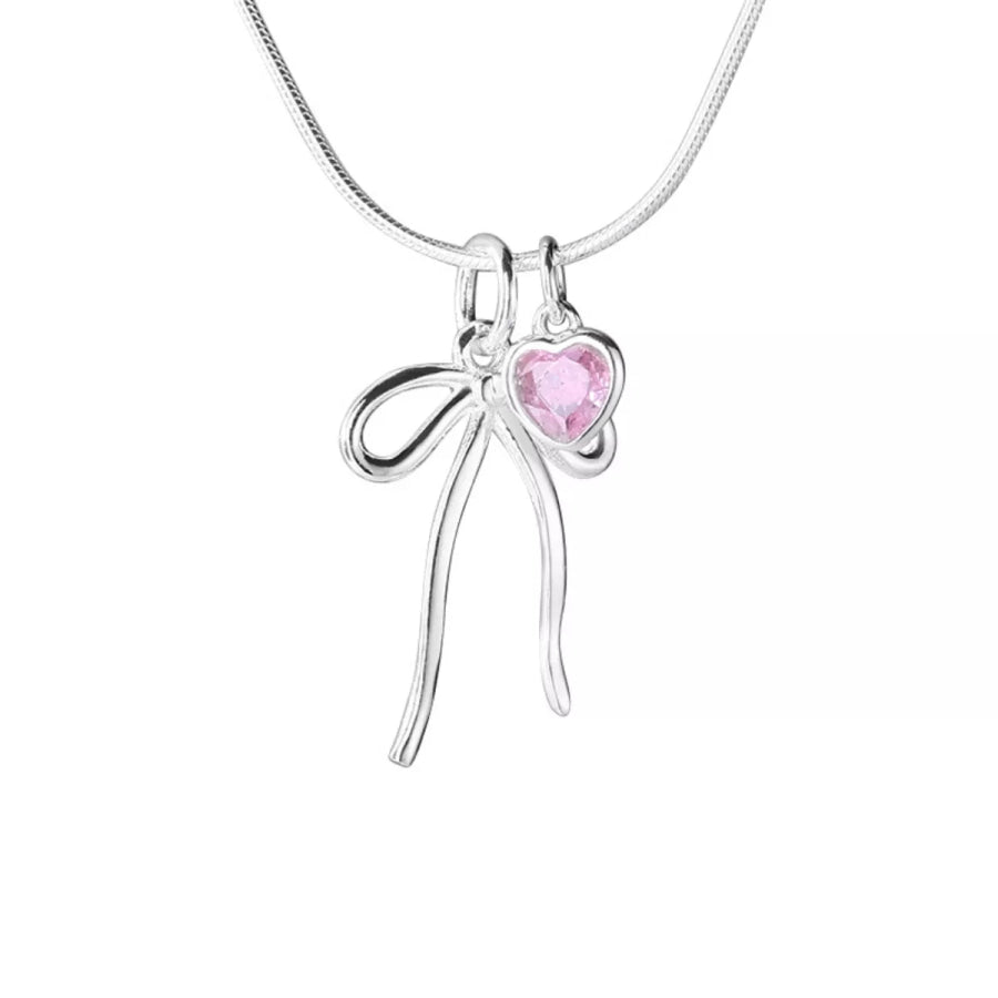 Bow & Heart Pendant Necklace Silver / One Size Apparel and Accessories
