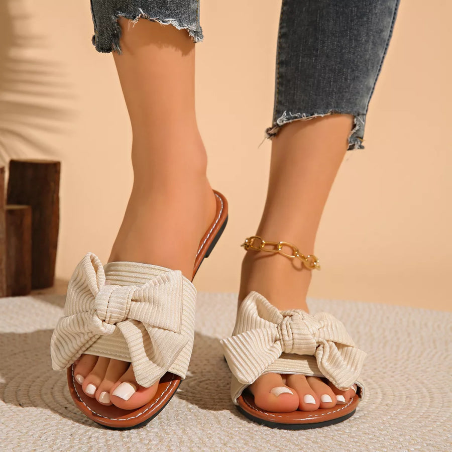 Bow Knot Decor Flat Sandals White / 36 Apparel and Accessories