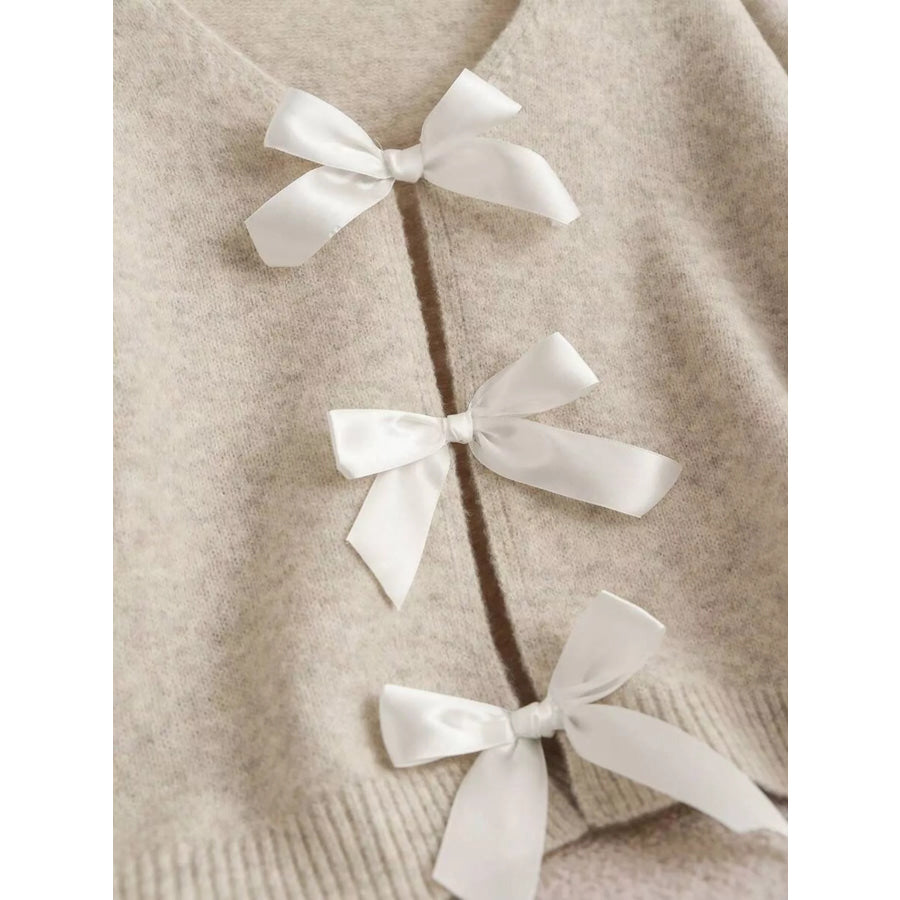 Bow-knot Front V-Neck Knit Cardigan Apparel and Accessories