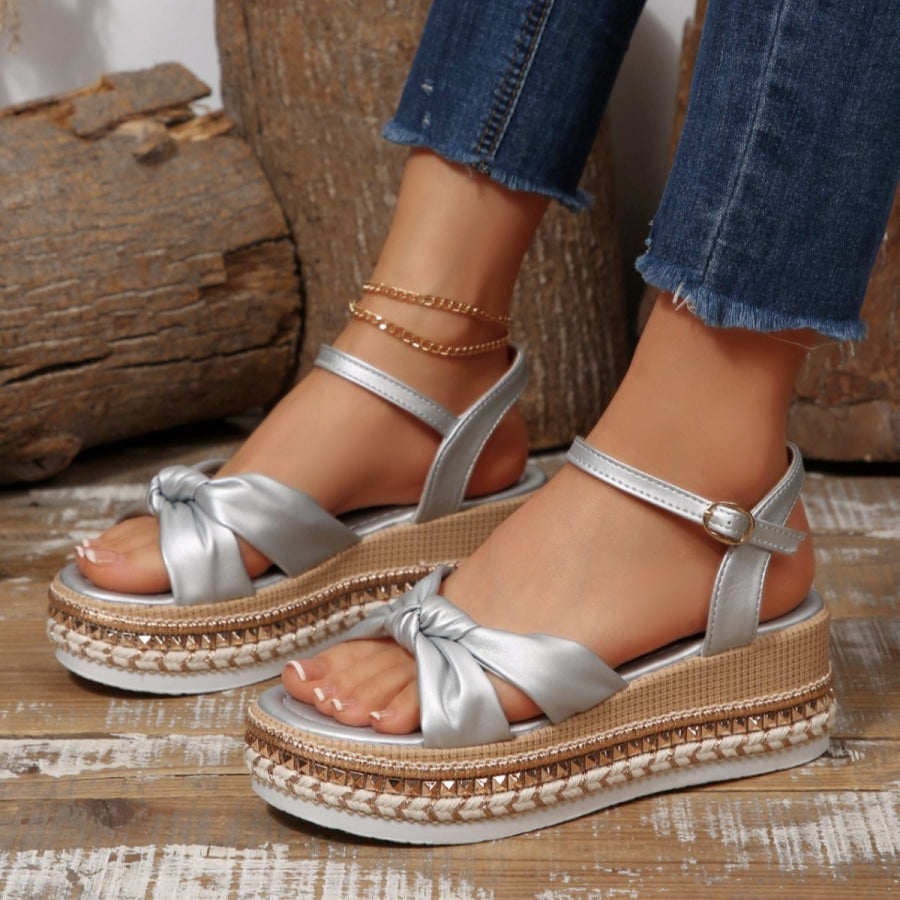 Bow Knot Platform Wedge Sandals Silver / 36 Apparel and Accessories