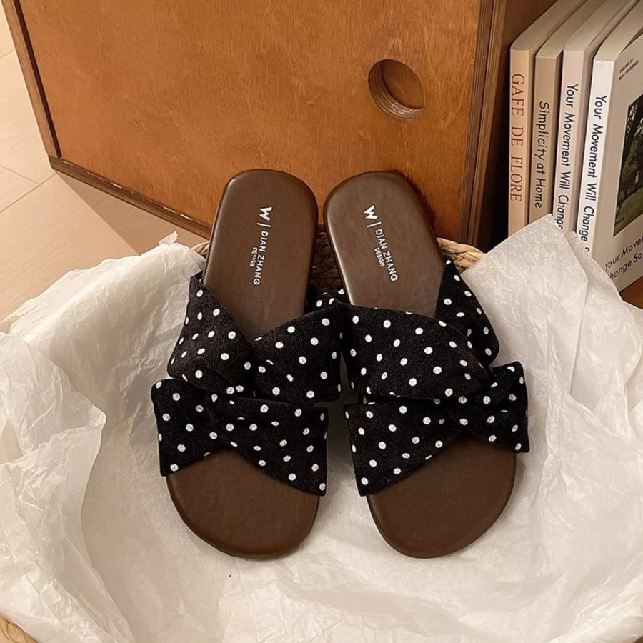 Bow-Knot Polka Dot Flat Sandals Black / 35 Apparel and Accessories