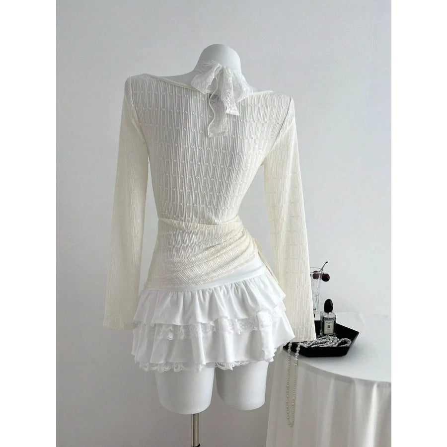 Bow Lace Detail V-Neck T-Shirt Apparel and Accessories