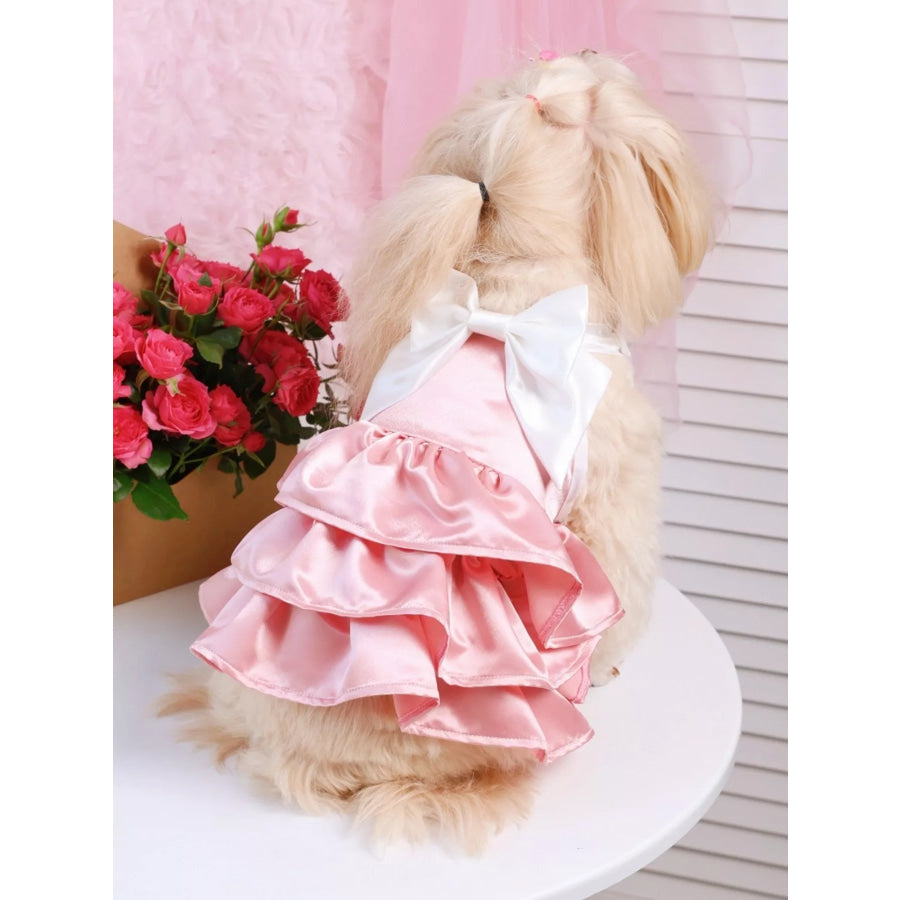 Bow Layered Ruffled Pet Dress Pink / XS Apparel and Accessories