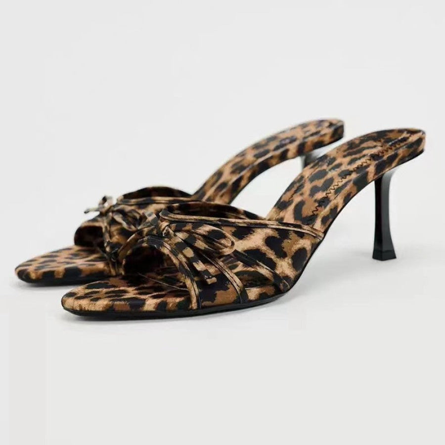 Bow Leopard Kitten Heel Sandals Leopard / 35(US4) Apparel and Accessories