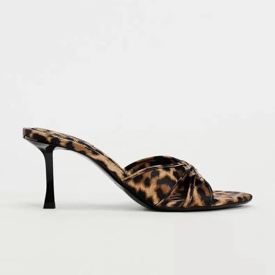 Bow Leopard Kitten Heel Sandals Apparel and Accessories