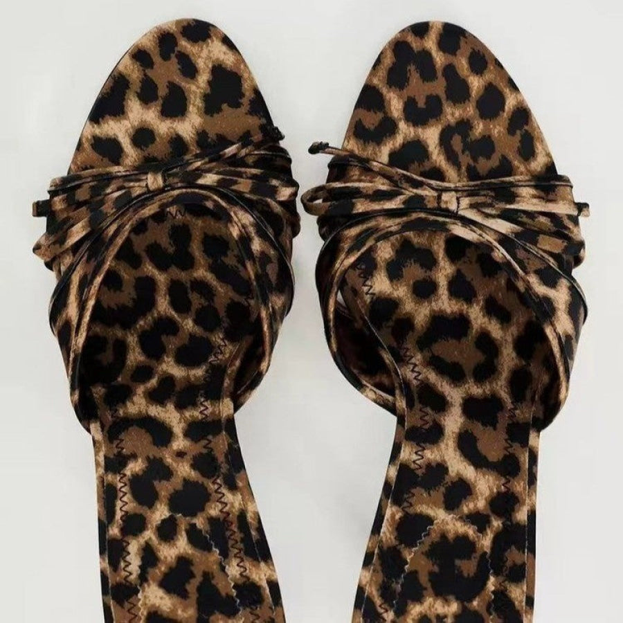 Bow Leopard Kitten Heel Sandals Apparel and Accessories