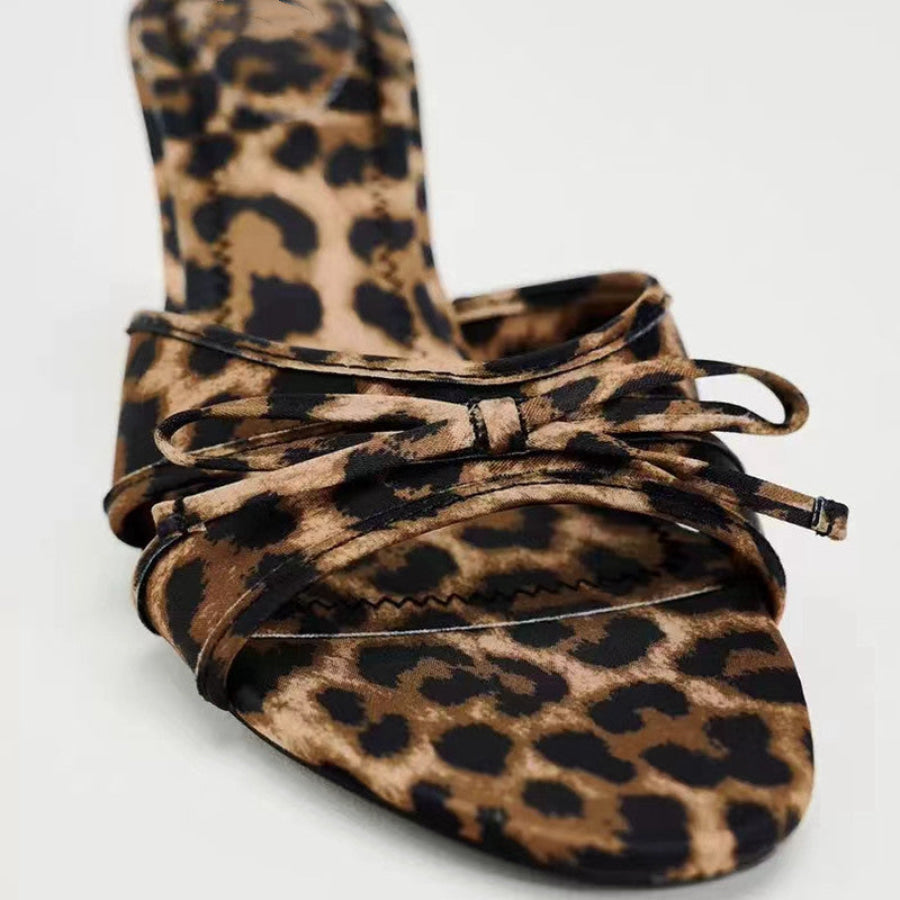 Bow Leopard Kitten Heel Sandals Apparel and Accessories