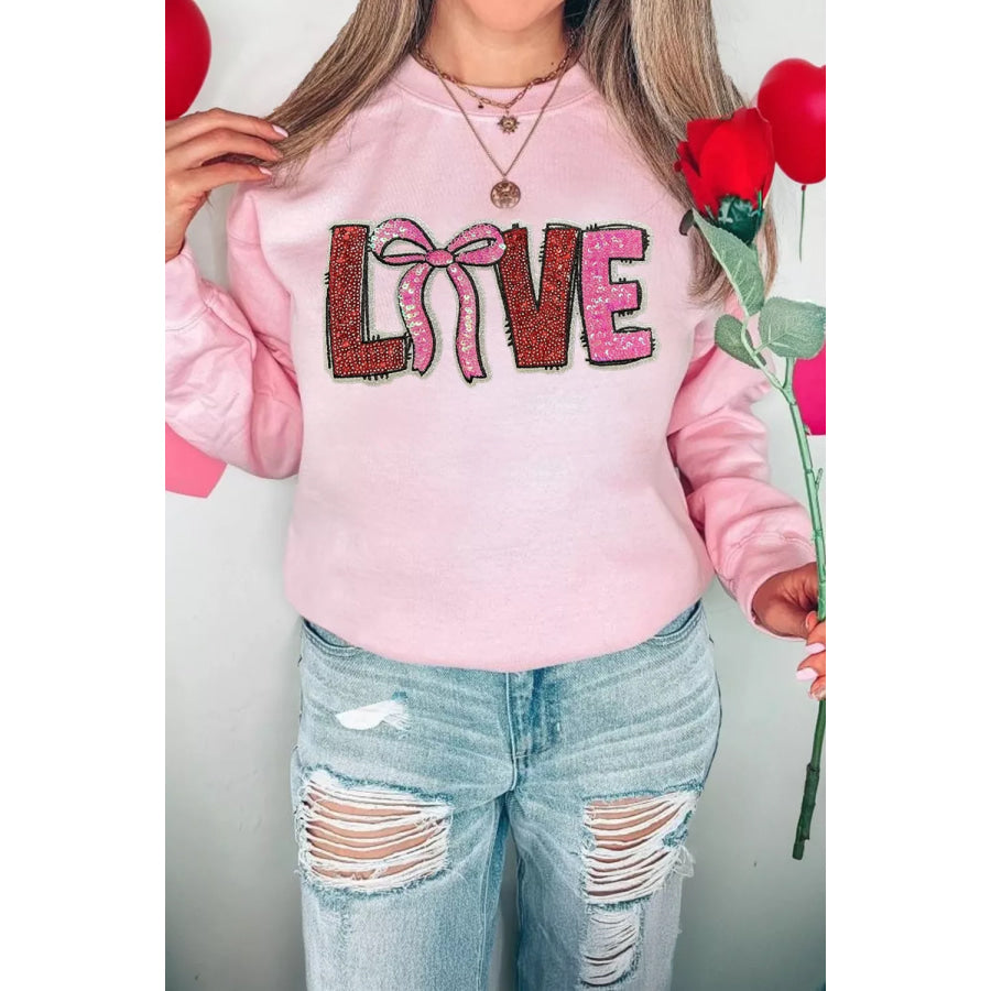 Bow Love Sequin Pattern Valentine Sweatshirt Apparel and Accessories