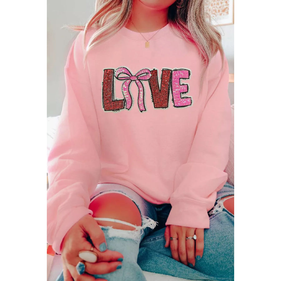 Bow Love Sequin Pattern Valentine Sweatshirt Apparel and Accessories