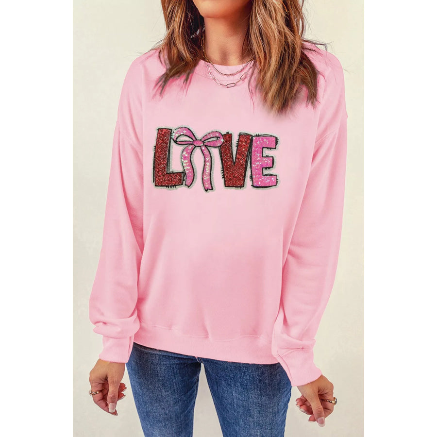 Bow Love Sequin Pattern Valentine Sweatshirt Apparel and Accessories