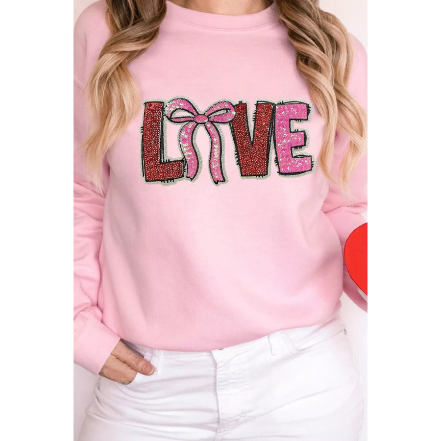 Bow Love Sequin Pattern Valentine Sweatshirt Blush Pink / S Apparel and Accessories