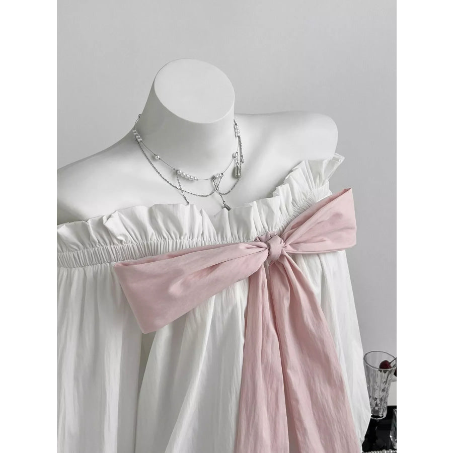 Bow Off-Shoulder Long Sleeve Blouse Apparel and Accessories