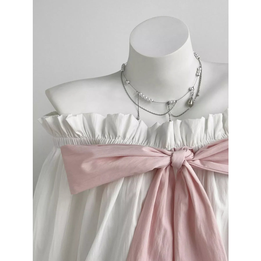 Bow Off-Shoulder Long Sleeve Blouse Apparel and Accessories