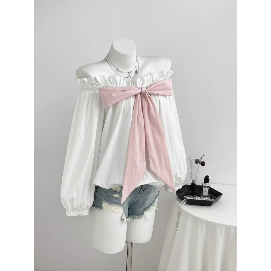 Bow Off-Shoulder Long Sleeve Blouse Apparel and Accessories