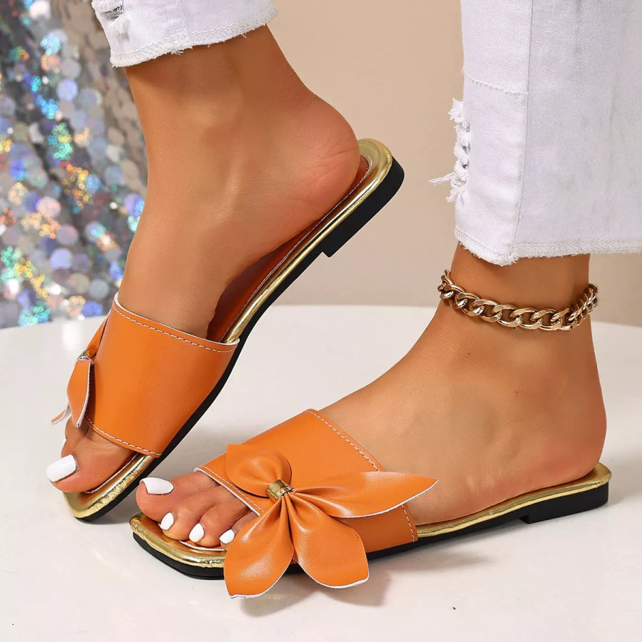 Bow Open Toe Flats Sandals Orange / 36 Apparel and Accessories