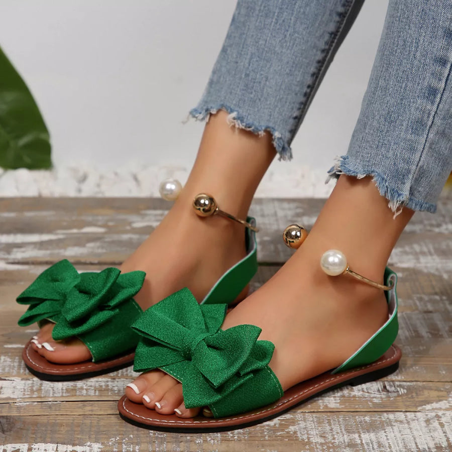 Bow Open Toe Sandals Green / 36 Apparel and Accessories