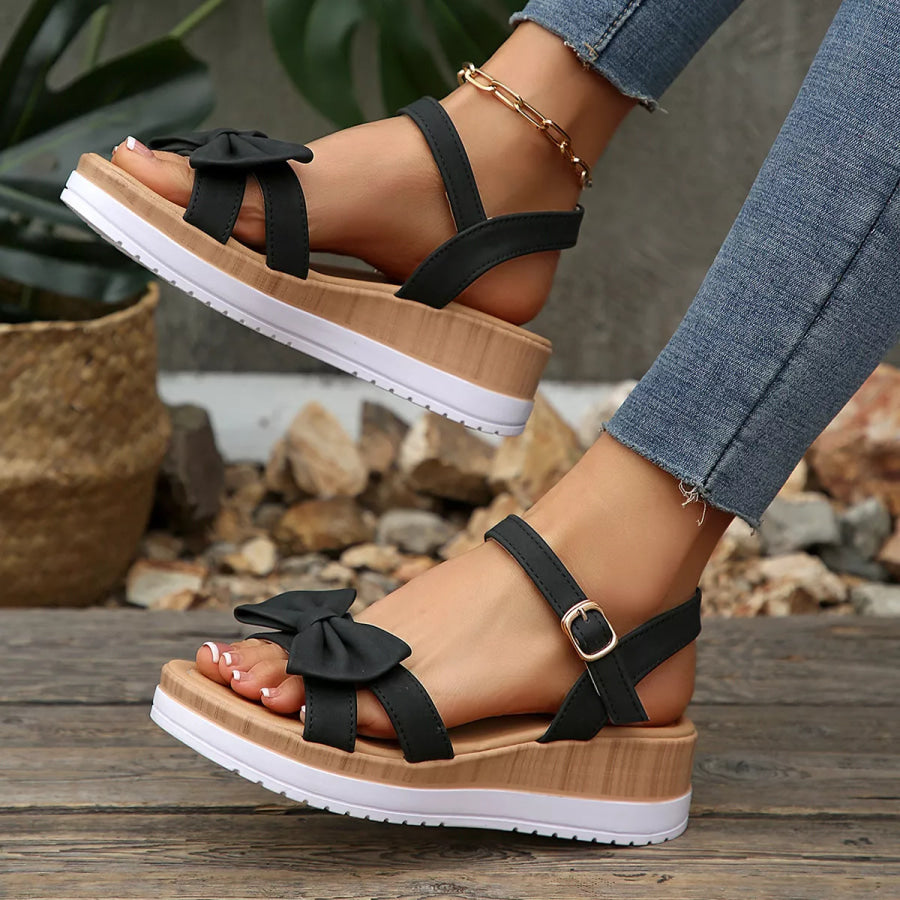 Bow Open Toe Wedge Sandals Apparel and Accessories