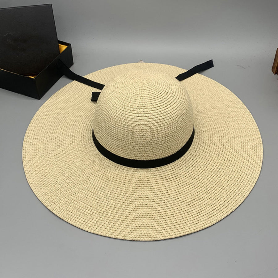 Bow Paper Braided Wide Brim Hat Ivory / One Size Apparel and Accessories