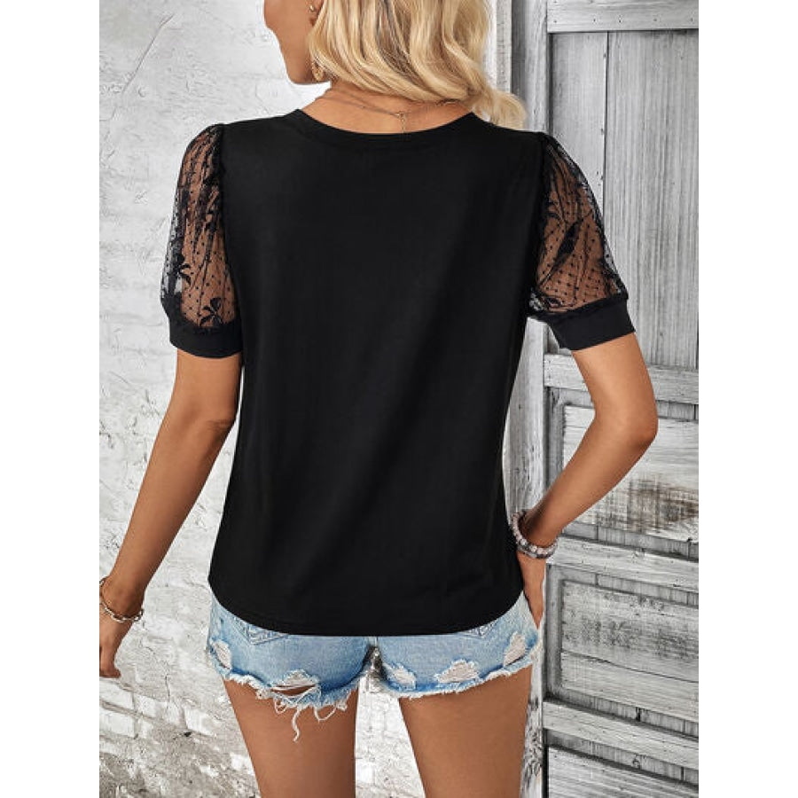 Bow Pattern V-Neck Short Sleeve T-Shirt Clothing