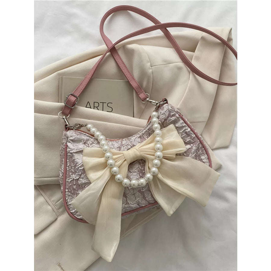 Bow Pearl Chain Crossbody Bag Pink / One Size Apparel and Accessories