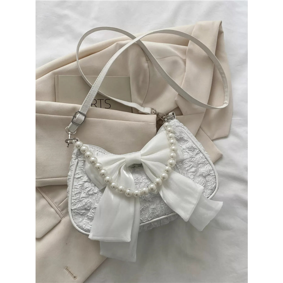 Bow Pearl Chain Crossbody Bag White / One Size Apparel and Accessories