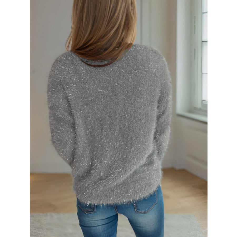 Bow Pearl Detail V-Neck Long Sleeve Sweater Apparel and Accessories