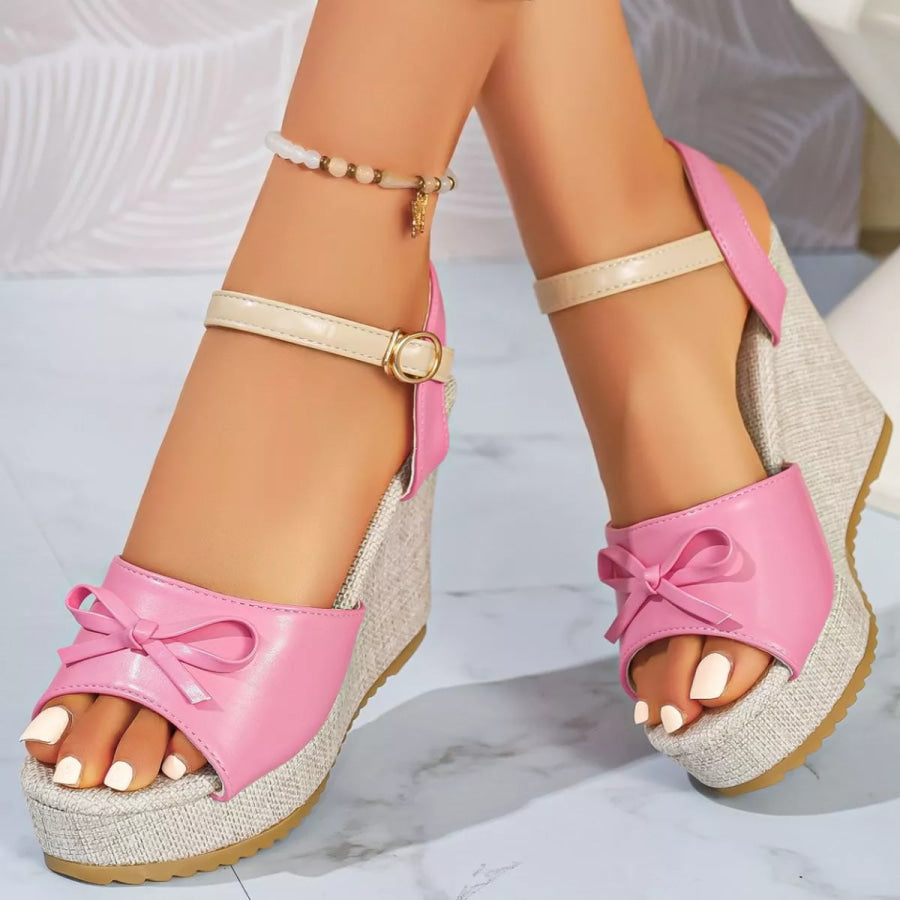 Bow Peep Toe Wedge Sandals Apparel and Accessories