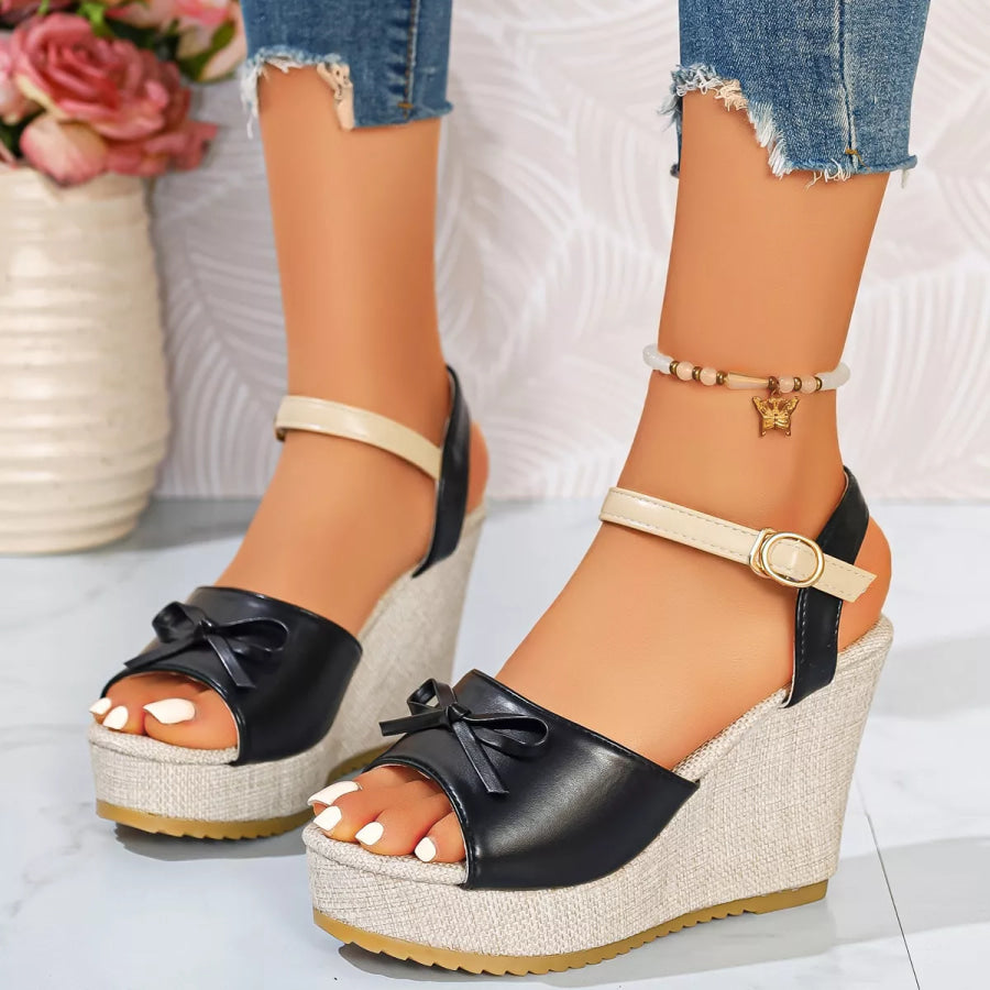Bow Peep Toe Wedge Sandals Apparel and Accessories