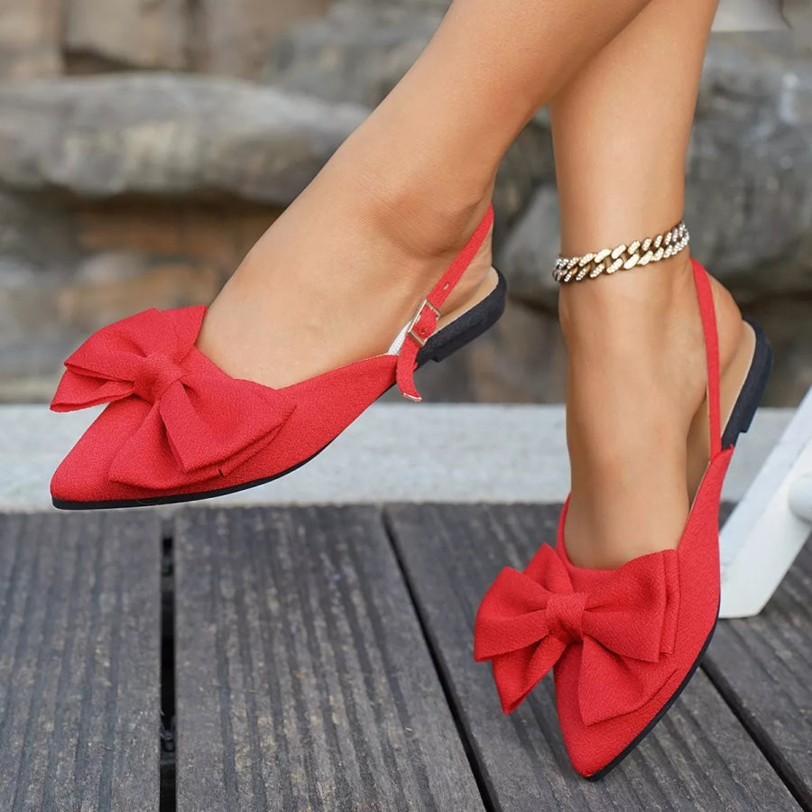 Bow Point Toe Sandals Red / 36 Apparel and Accessories