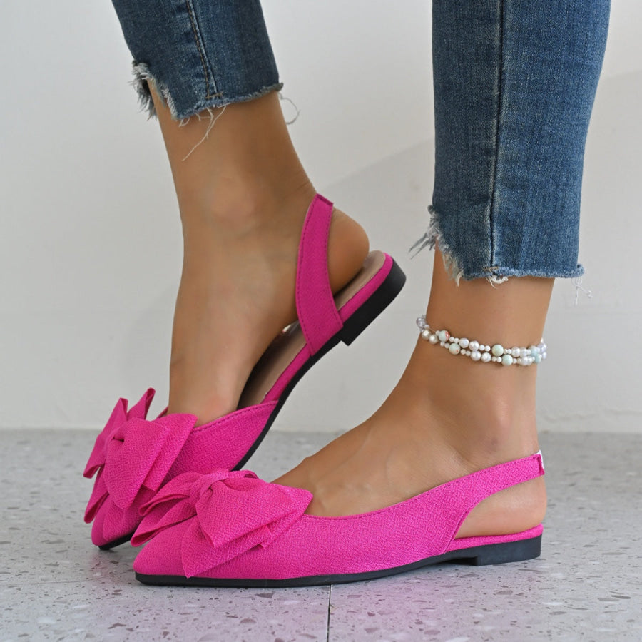 Bow Point Toe Slingback Sandals Rose Red / 35 Apparel and Accessories