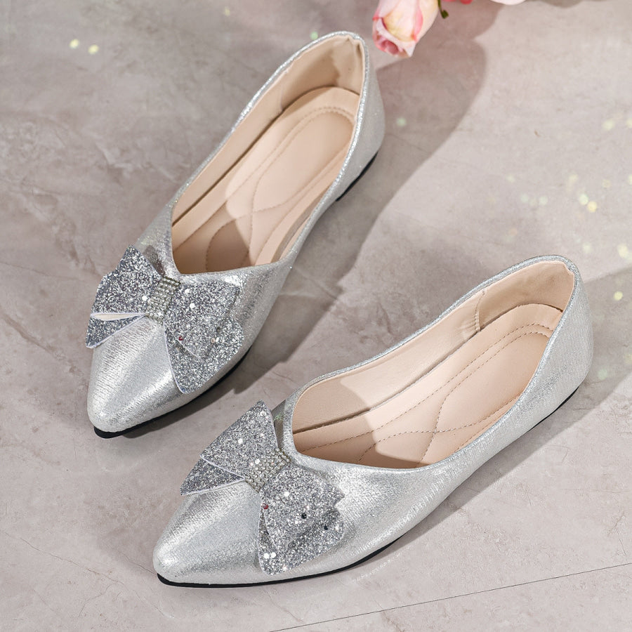 Bow Point Toe Slip-Ons Gray / 35 Apparel and Accessories