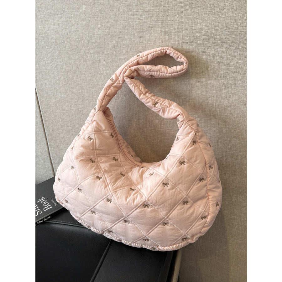 Bow Polyester Shoulder Bag Pink / One Size Apparel and Accessories