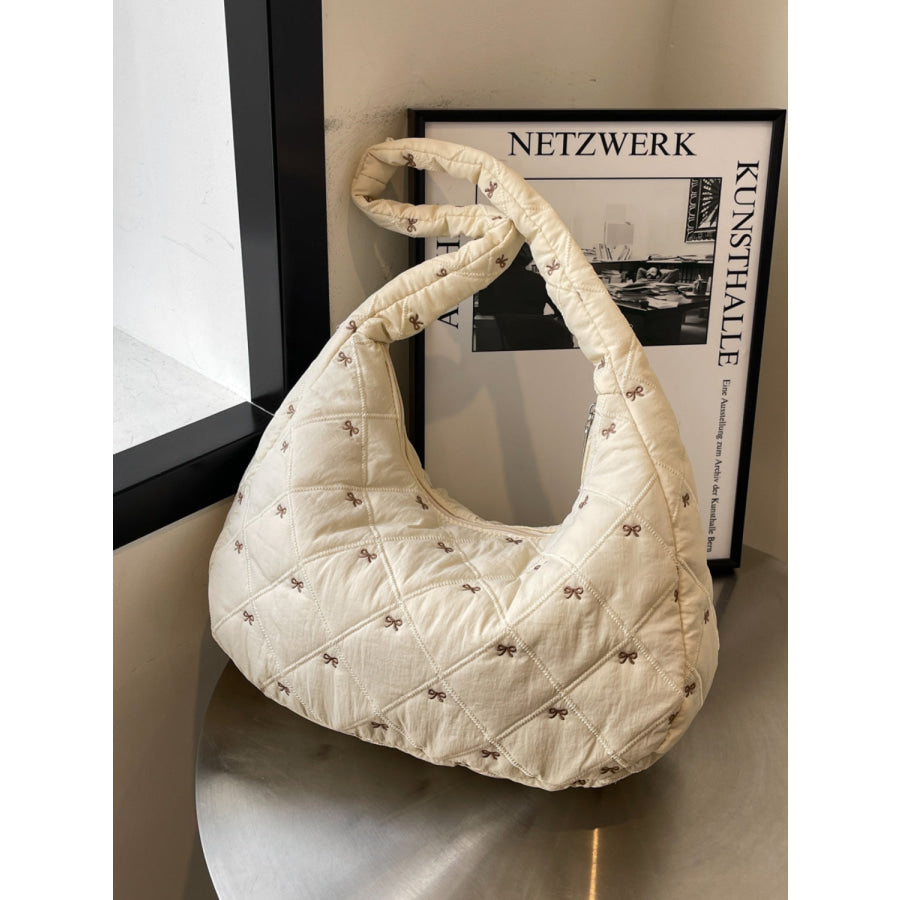 Bow Polyester Shoulder Bag White / One Size Apparel and Accessories